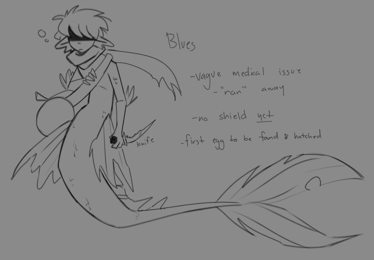 Sketch of Blues as a merpup.