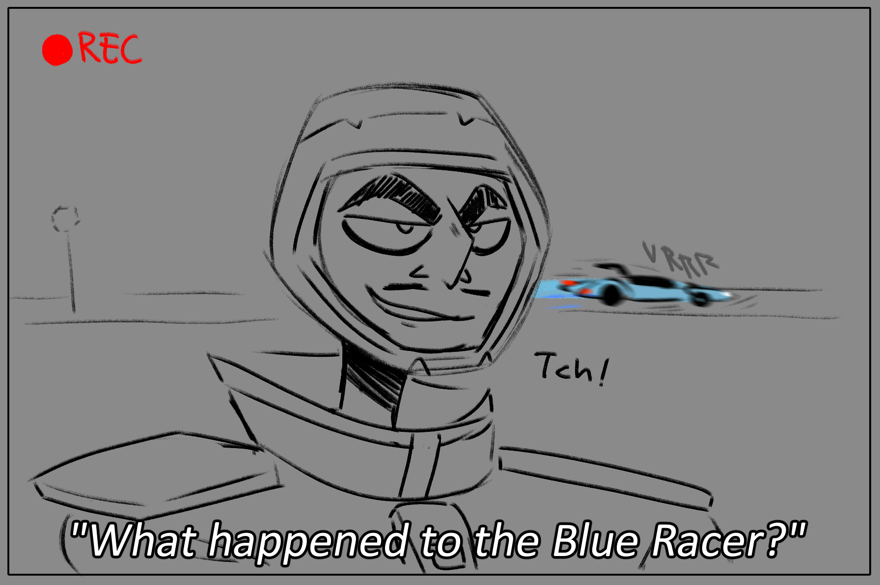 as Master Disaster continues the interview, Blurr drives in the background.