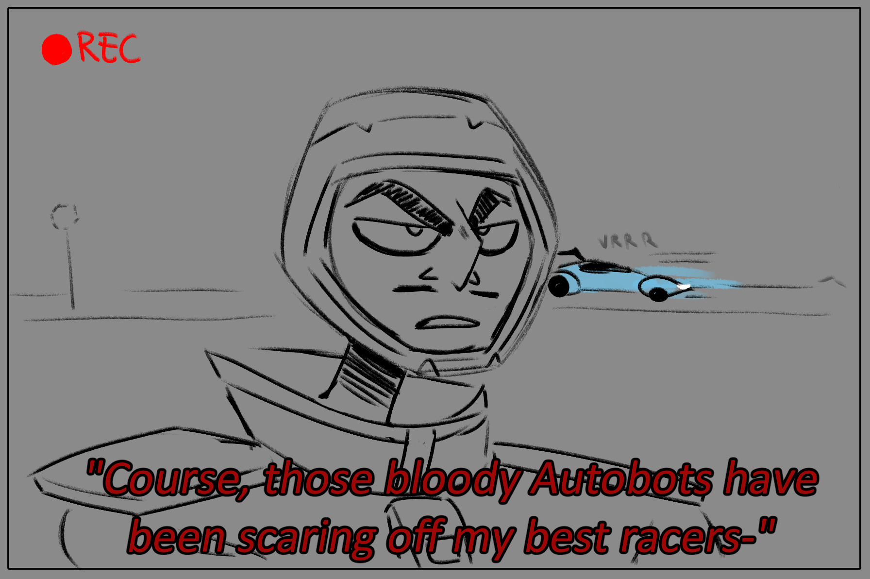 as Master Disaster continues the interview, blurr reverses back into frame.